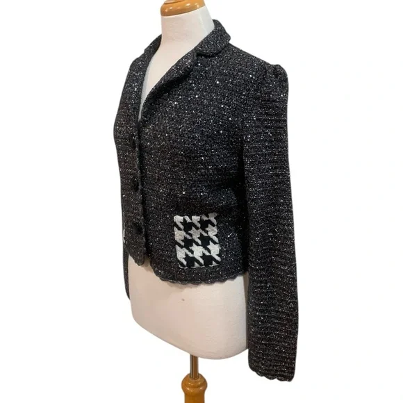 Dolce & Gabbana grey knit sequin cropped cardigan w/houndstooth pockets size L - Picture 2 of 7